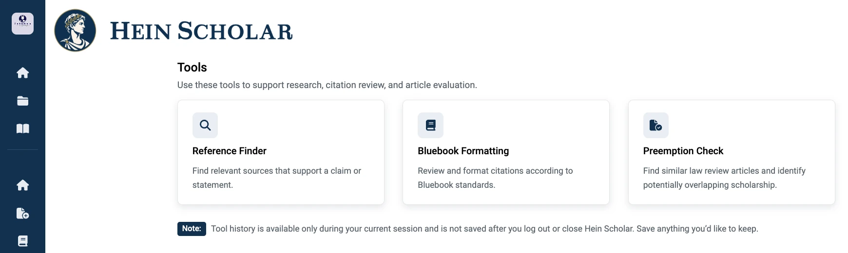 Hein Scholar Tools: Reference Finder, Bluebook Formatting and Preemption Check